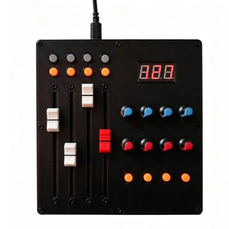 MIDI Controller 4 Faders 12 Pads 8 Knobs CC Value Display USB-B Port for DJ Music Production