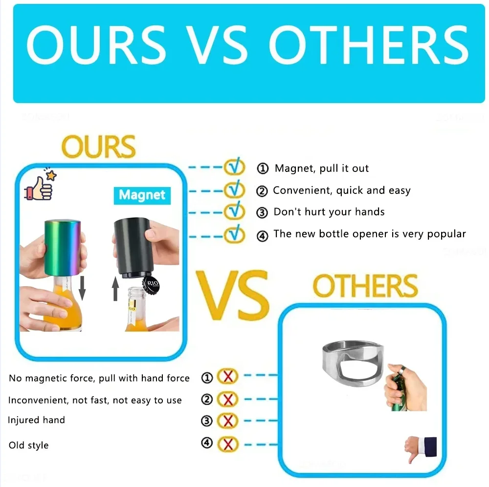 فتاحة زجاجات البيرة الأوتوماتيكية من الفولاذ المقاوم للصدأ فتاحة الضغط للأسفل لمغناطيس البيرة الصودا غطاء بار اكسسوارات المطبخ الطرف #2