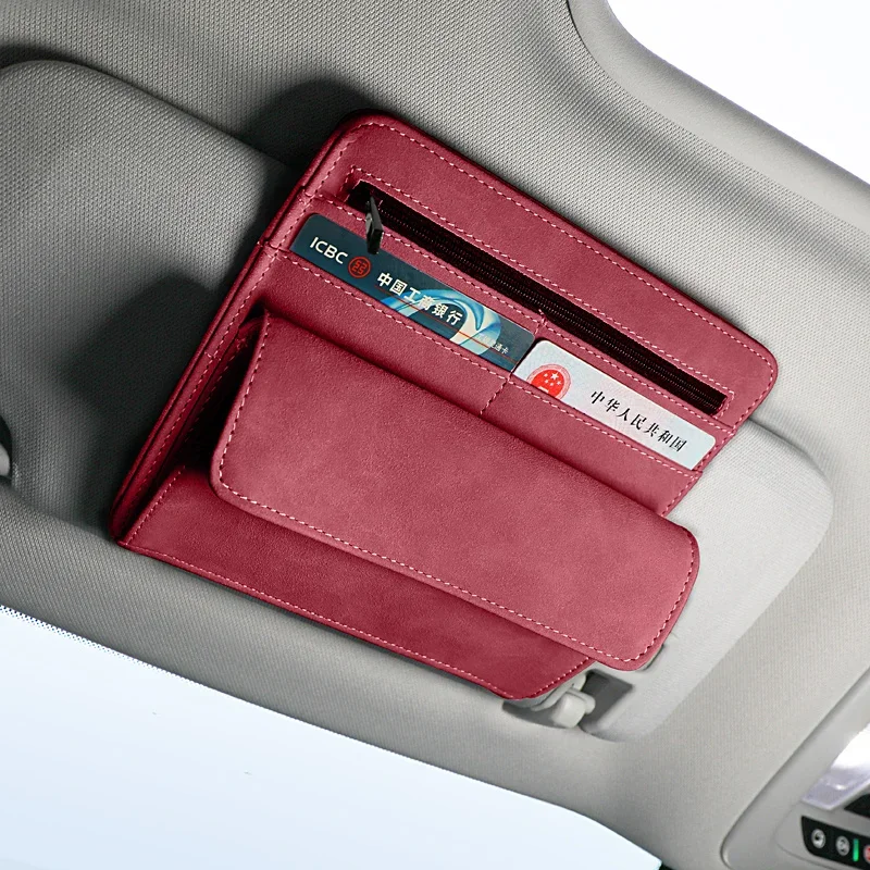 

Car Organizer Sunshade Storage Car Sun Visor Clip Leather Stowing Box Card Ticket Sunglasses Clip Bag Car Interior Accessories