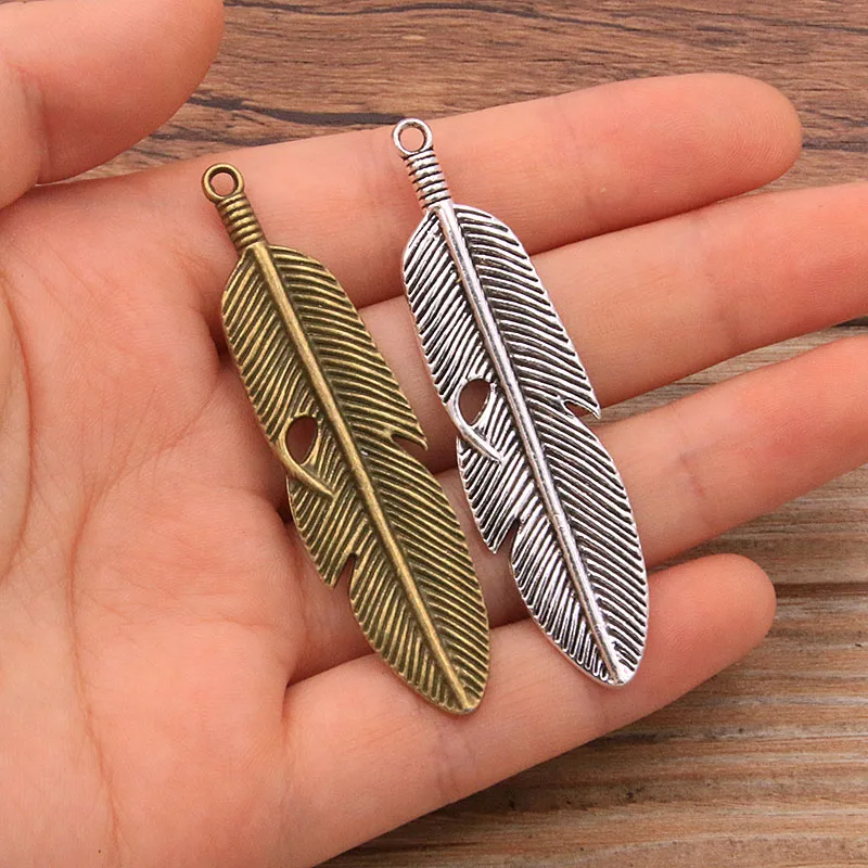 4PCS 15*60MM 2 Color Two-sided Big Feather Wings Charms Animal Pendant Metal Alloy For DIY Necklace Bracelet Earrings Marking
