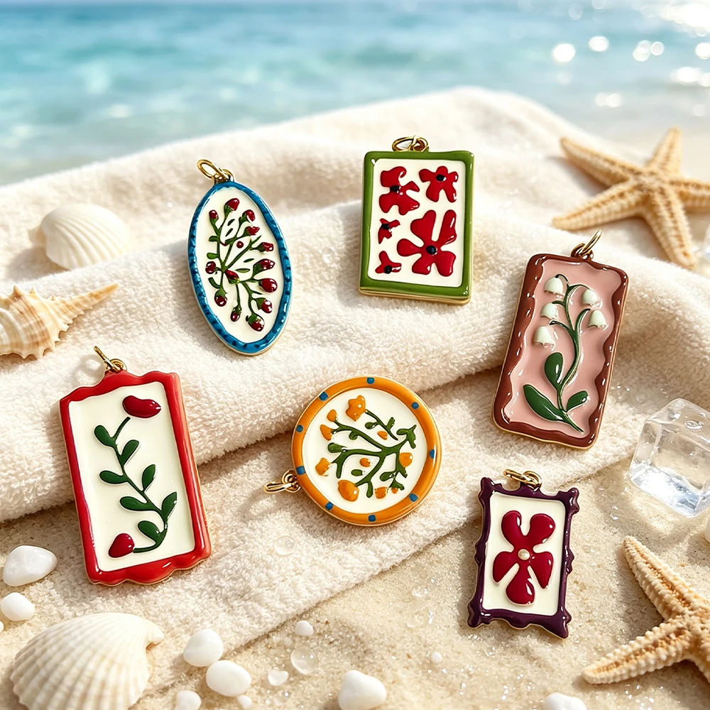 1 pc Multicolor Enamel Floral Charms Botanical Pattern Pendant DIY Jewelry Making Supplies for Handmade Necklace Bracelet
