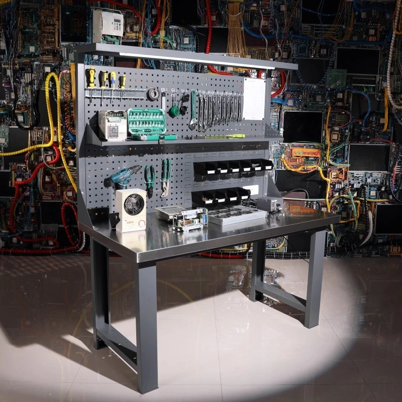 

Stainless steel auto repair workbench 4S shop repair table, factory inspection table, with light strip hanging plate and socket