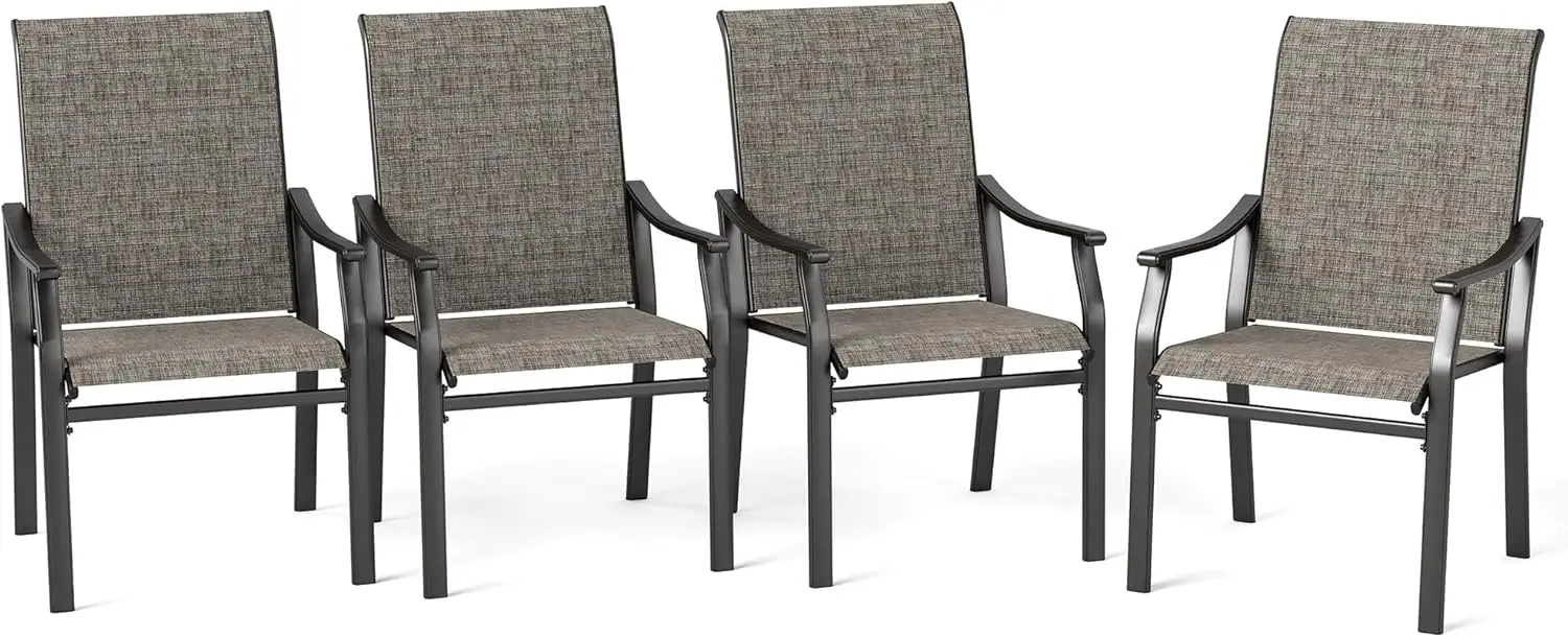 Outdoor Patio Dining Chairs, 4 PCS Metal Frame Patio Sling Chairs with Backrest and Armrest