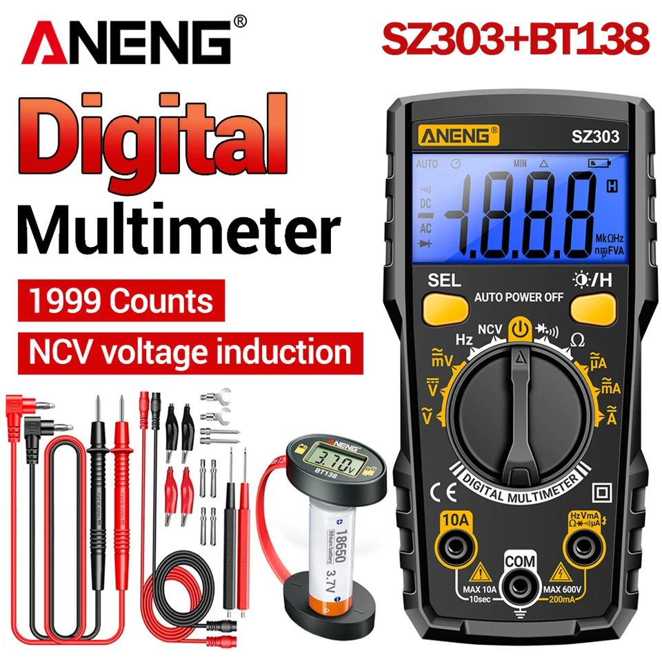 Multímetro digital profesional ANENG SZ303, detección de voltaje AC/DC y resistencia, alta precisión, herramienta de detección eléctrica profesional