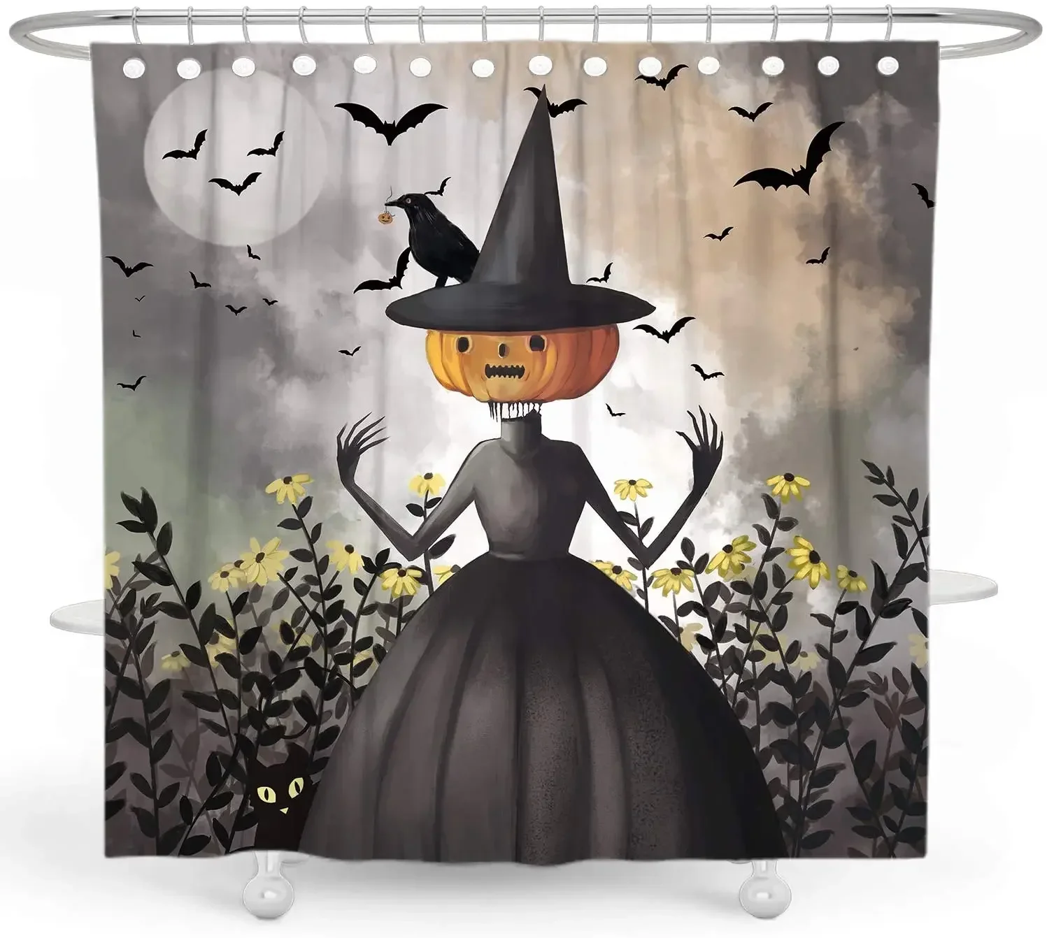 

Black Witch Halloween Pumpkin Funny Polyester Waterproof Shower Curtain