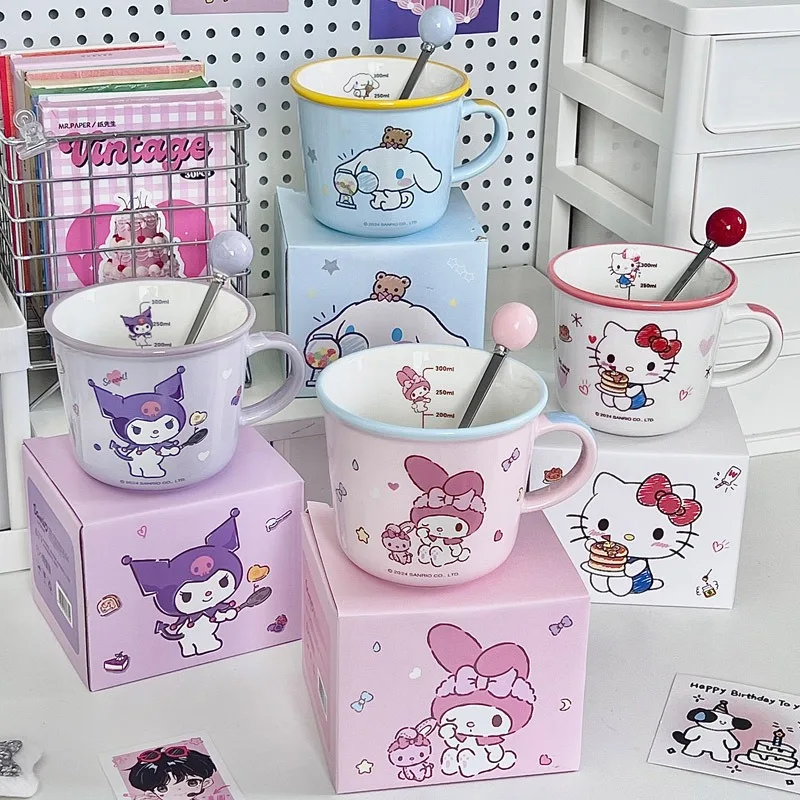 

Hello Kitty Kuromi Water Cup Cute Ceramic Cup with Scale Cinnamoroll Mark Cup Couple Birthday Gift Women Accessories Wholesale