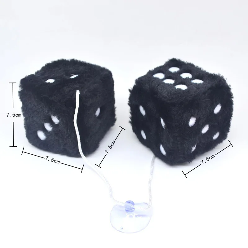 7.5X7.5cm Car Ornament Sieve Long Hair Hot Stamping Dot Dice Plush Toy Cube Pendant Anime Decoration Funny Car Accessory CYGSBJ4