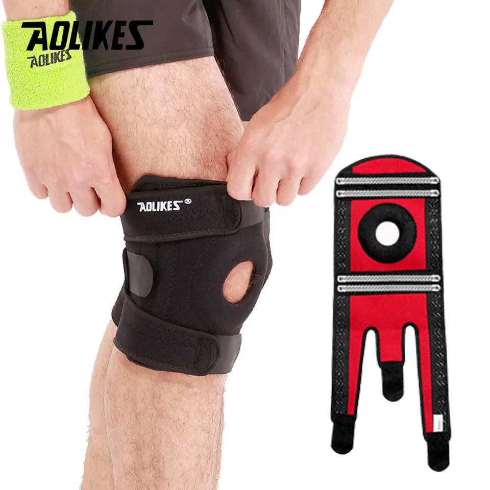 

AOLIKES 1PCS Adjustable Four Spring Support Elastic Knee Protector Brace Patella Knee Pads Hole Sports