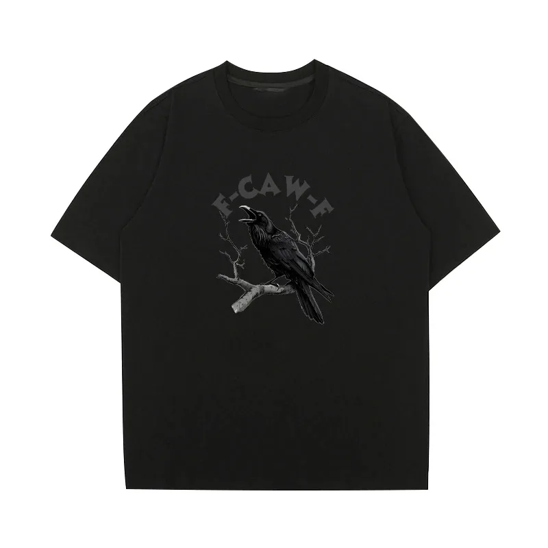 

F Caw Funny Crow printed short sleeve T-shirts Men Women Humor Unhinged Animal Graphics T Shirt Loose Vintage Cotton Tops Unisex