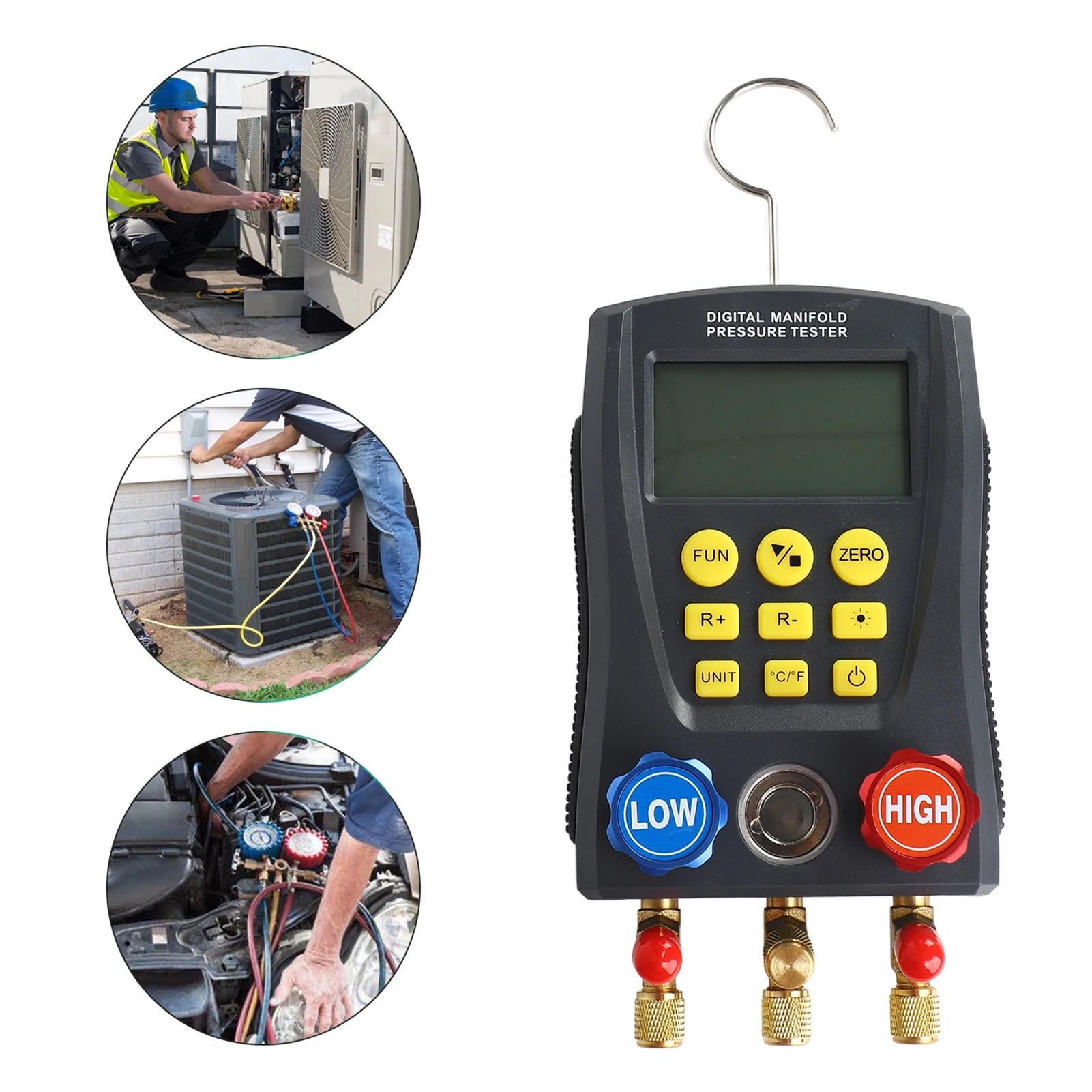 Digital HVAC Vacuum Pressure Manifold Gauge Gauge Meter HVAC Vacuum Pressure Temperature Tester for Air Conditioner Refrigerator