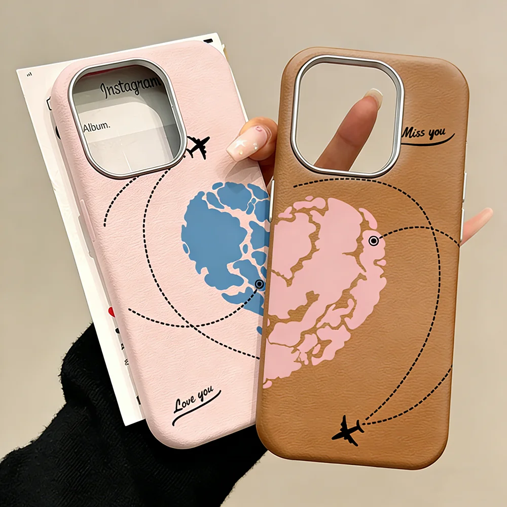 

Love Map Couple Paired Phone Case For iPhone 17 16 15 Pro Max Plus 15 14 13 12 11 7 8 SE 16E XR XS Cases Anti Fall Fashion Funda
