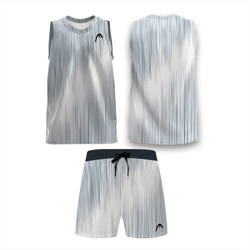 Men's Summer Vertical Design Tennis Badminton Sleeveless Sports Vest Shorts Set Fast Drying Sweat Running Fitness Two-Piece Set