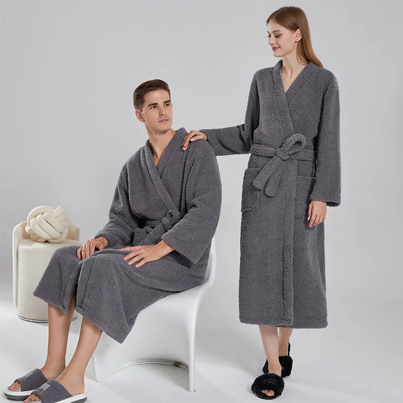 

Large Size Autumn Winter Flannel Couple Sleepwear Nightgown Long Robe Kimono Bathrobe Gown Loose Thickened Coral Fleece Homewear