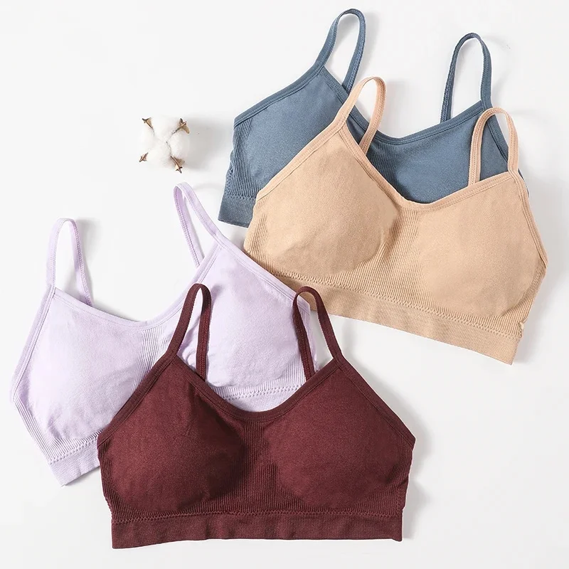 Soutiens-gorge sans couture pour femmes, confortables, sans armatures, style sport, sous-vêtements féminins, bralette unie, crop top, brassière rembourrée, lingerie douce