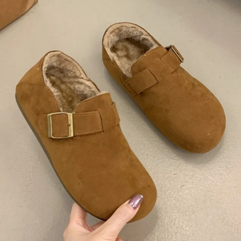

Women Flats Plush Loafers Shoes Fad Suede Classical Sneakers 2025 Winter Cozy Buckle Ankle Boots New Trends Zapatillas De Mujer