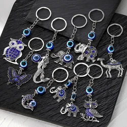 Owl Camel Blue Evil Eyes Keychains For Women Men Retro Elephant Butterfly Mermaid Animal Turkish Lucky Blue Eye Key Ring Jewelry