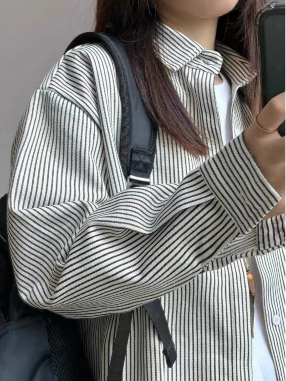 

Мужская черно-белая полосатая рубашка с длинным рукавом, весна-осень, в японском стиле, художественная, ретро, в корейском университетском стиле, премиум-класса