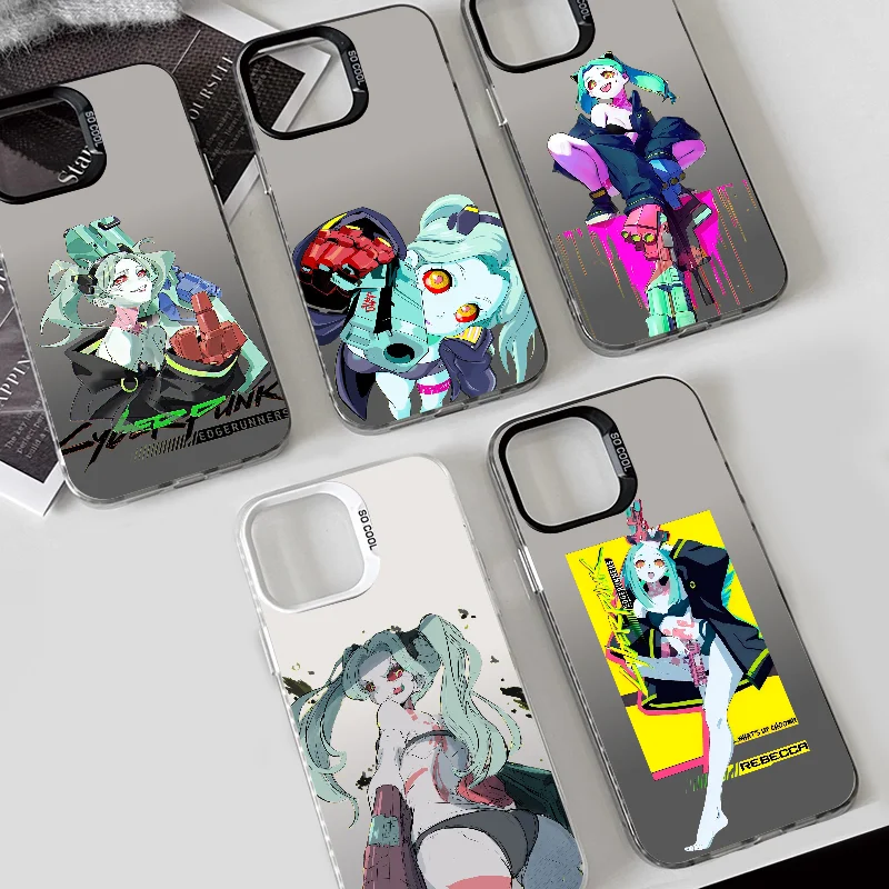 Anime Cyberpunk edgerunner Phone Case Phone Case IMD color silver shell For iPhone 16 15 14 13 12 11 Pro Max Plus