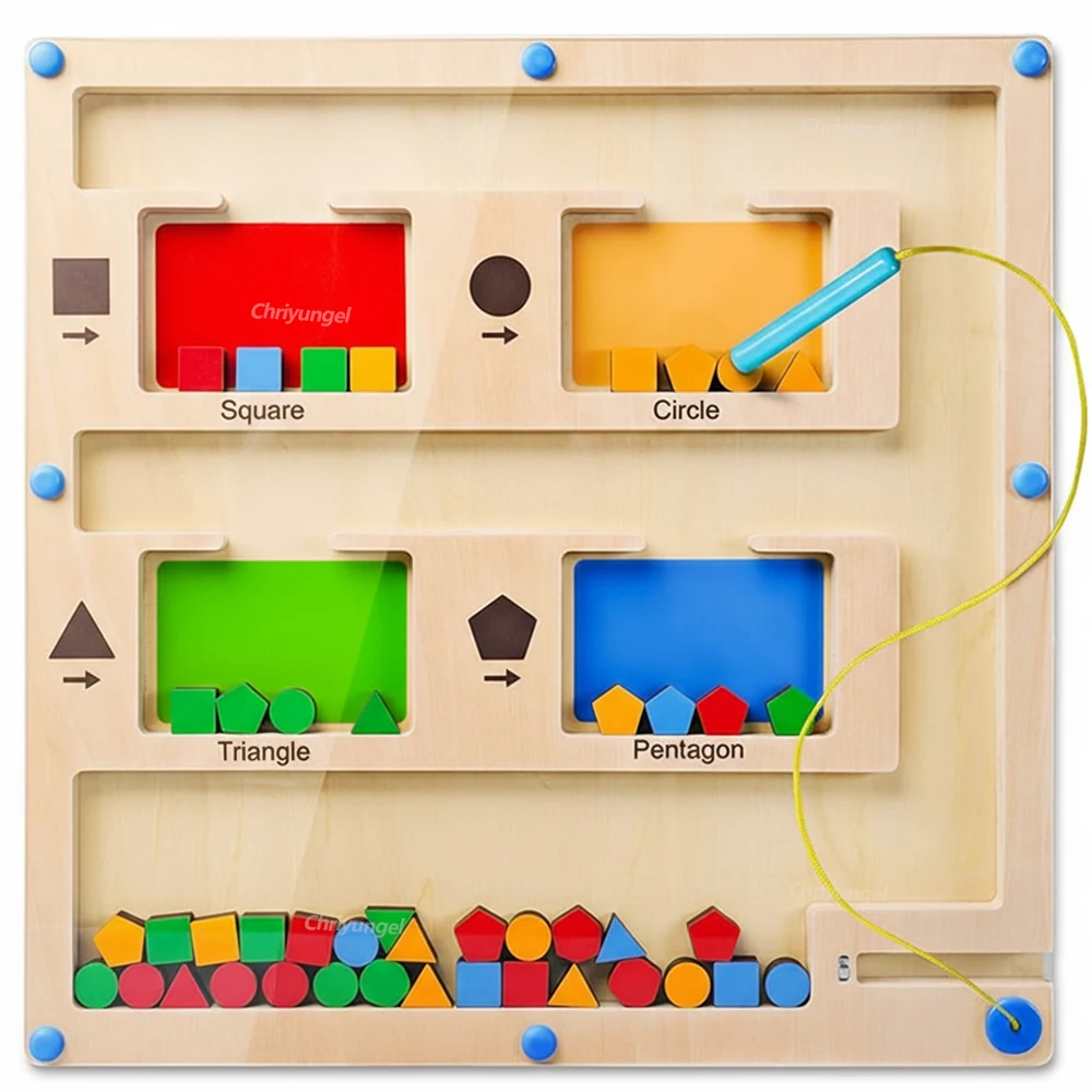 لعبة المتاهة المغناطيسية الخشبية من مونتيسوري، لعبة محرك رفيعة تعليمية، لوحة فرز الألوان والشكل، هدية للأطفال الصغار #1