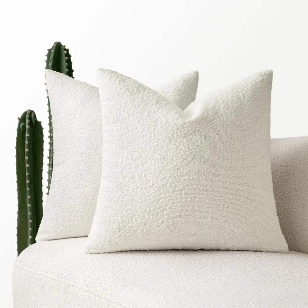 

24X24 H Decorative Pillow Covers For Couch Bed Set Of 2 Textured Boucle Neutral Throw Pillows White Accent Solid Euro Cushion