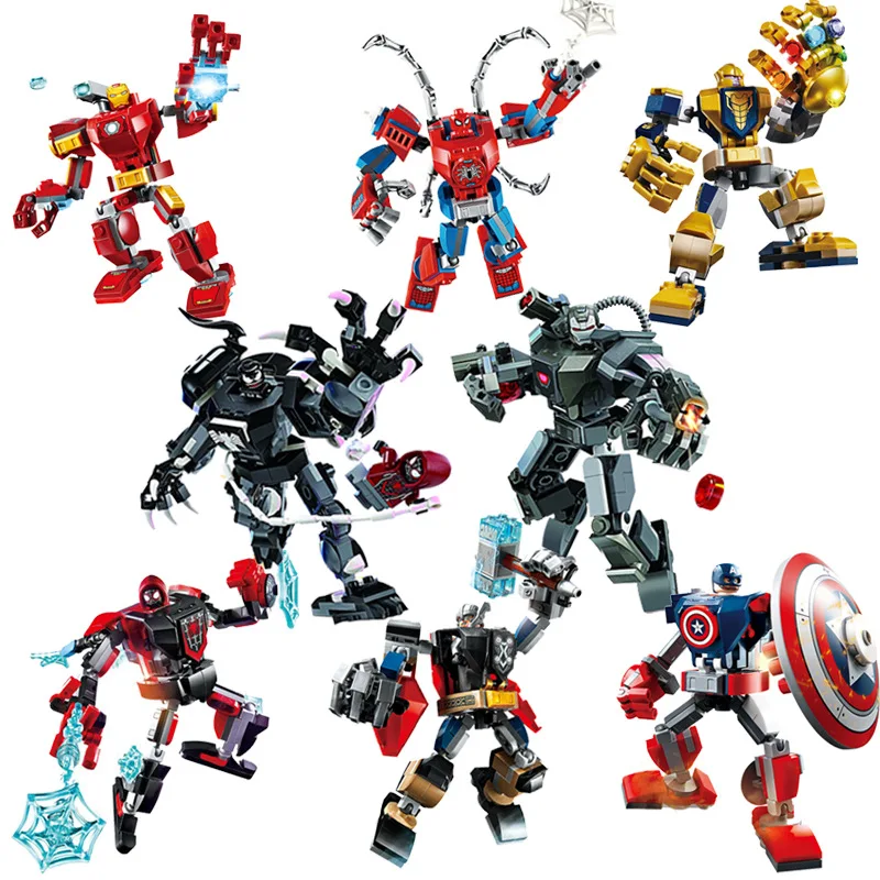 Nuevos bloques de construcción de muñecos de Disney 2025, Los Vengadores Thor Iron Man Spider-Man, modelo móvil conjunto, juguetes de bloques de construcción ensamblados