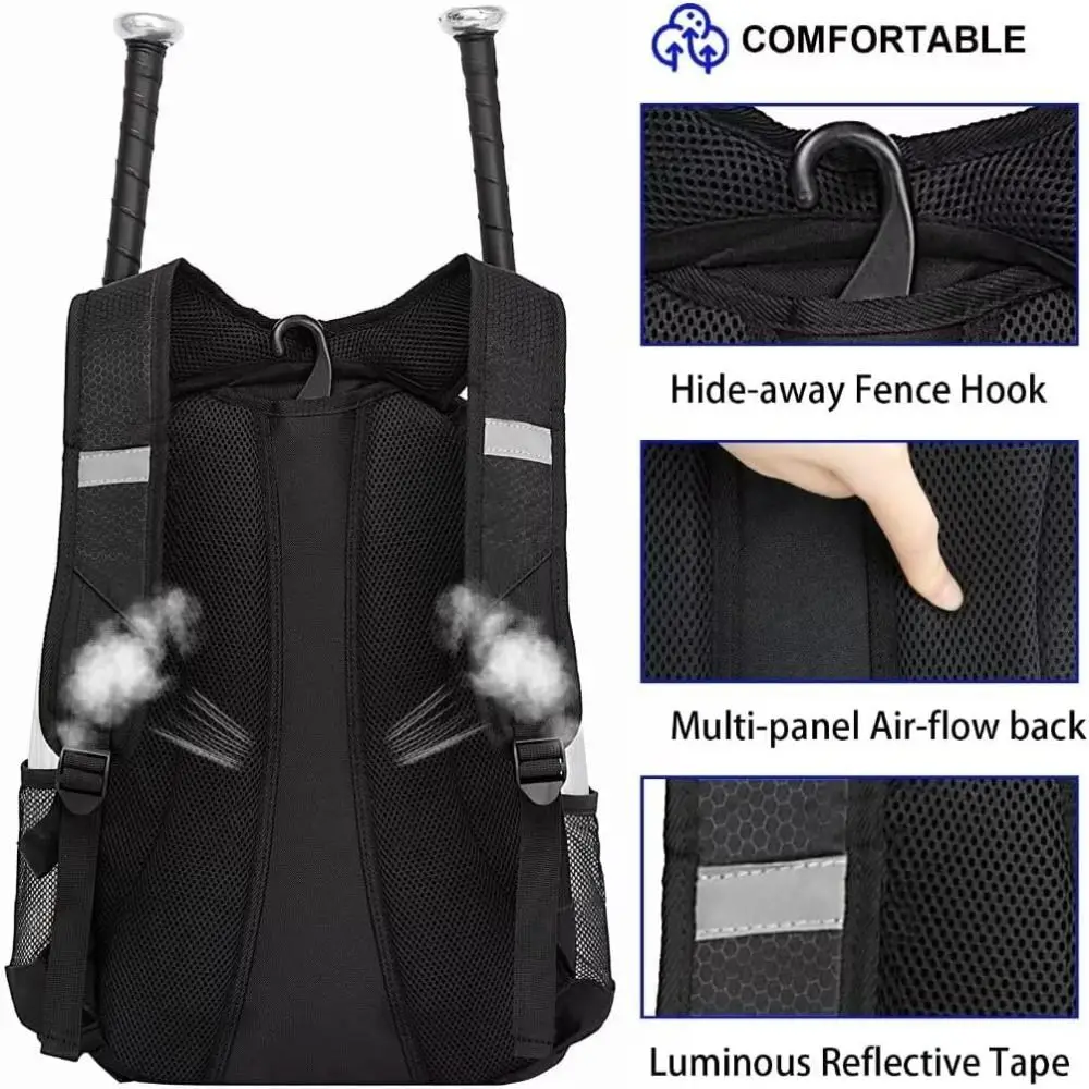 New Bat Helmet Holders Baseball Bag Shoe Compartment Ventilated Bat Bag Large Capacity Water-Resistant Softball Backpack view 4
