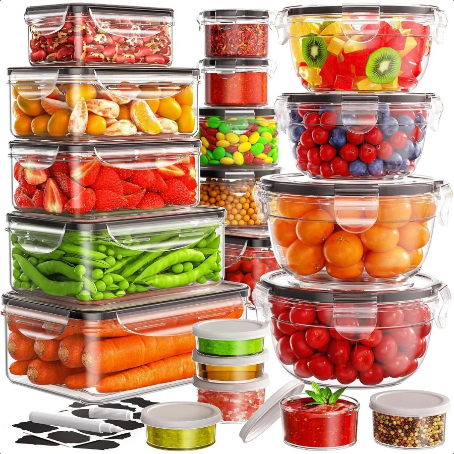 40 Uds contenedores de almacenamiento de alimentos con tapas herméticas 20 tapas 20 contenedores contenedores de comida a prueba de fugas para almacenamiento de cocina Reusa