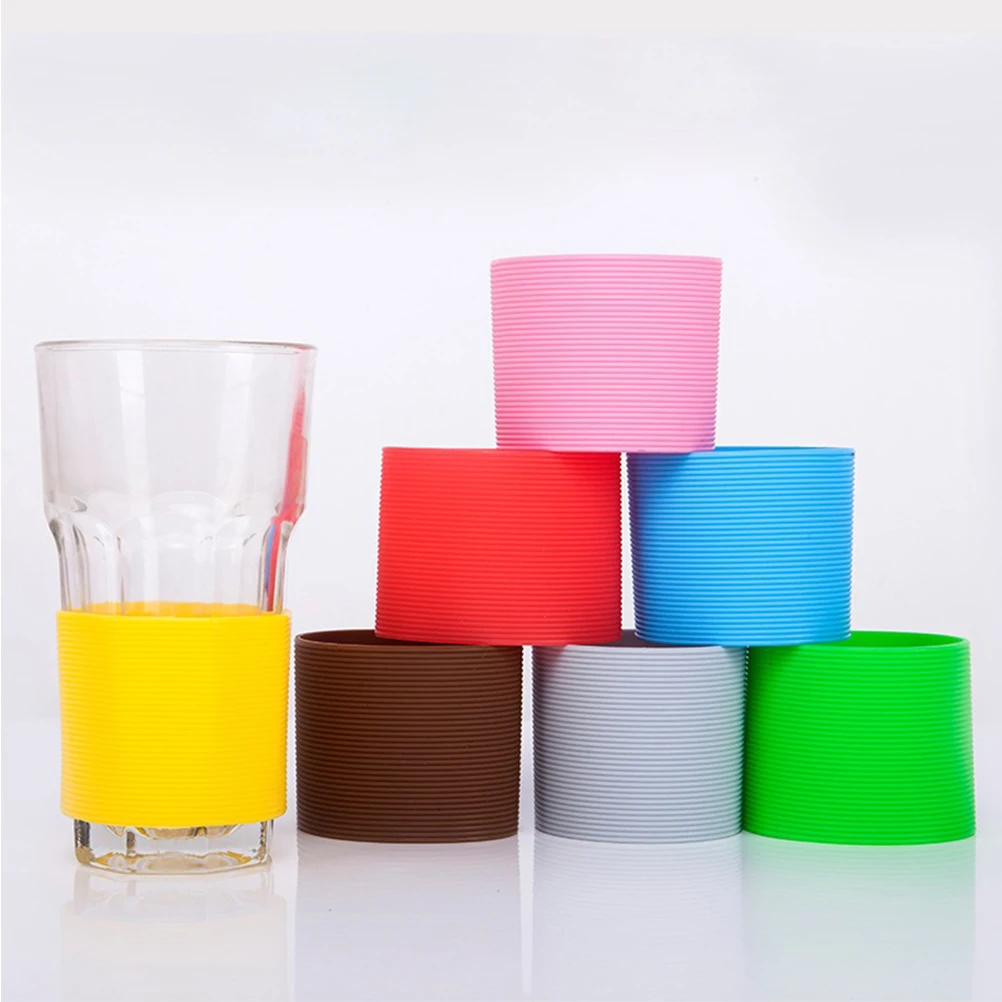 

5 pcs Silicone Protective Sleeve For Glass Mug Anti-Skid Heat Resistant Water Bottle Cover Colorful Fit Most Bottles