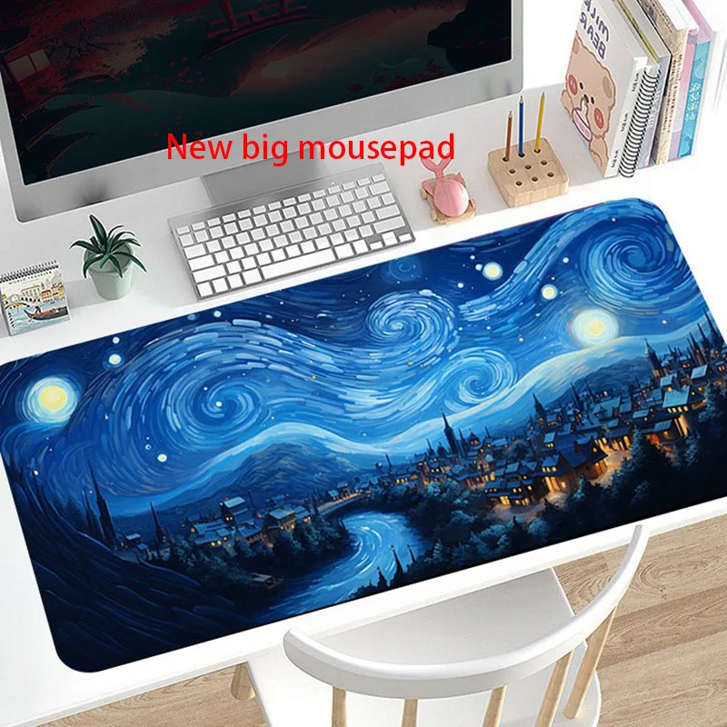 New Large Mousepad Abstract Lines Mousepad Fluid Ripple Non-slip Pad Heat Transfer Process  Rubber Desk Mat