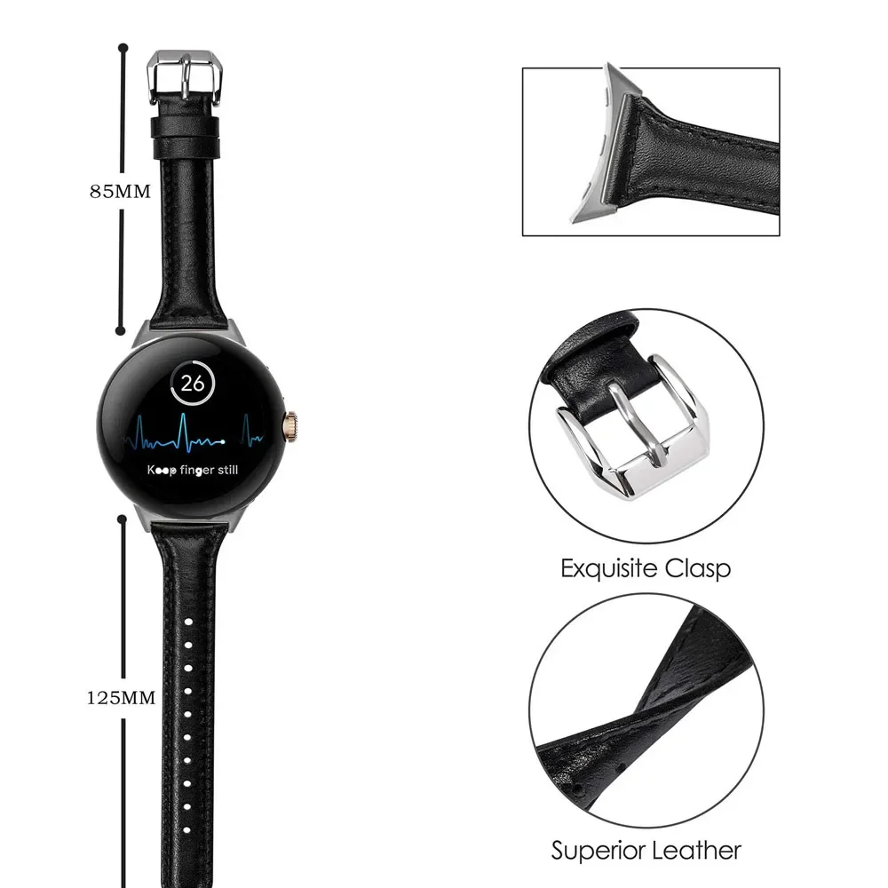 حزام جلدي صغير الخصر لساعة Google Pixel 1 2 3 45 مم 41 مم سوار ساعة من الجلد الطبيعي النحيف #2