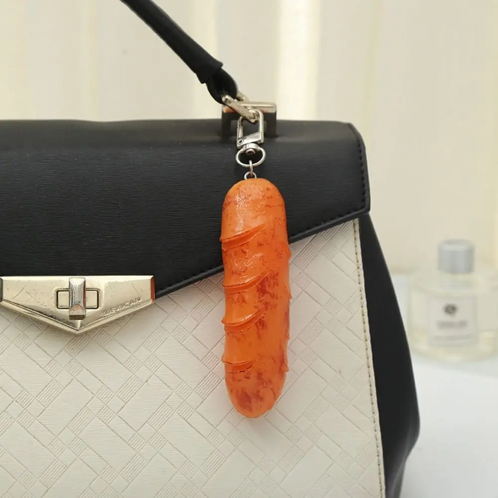 Unique Food Lemon Slice Key Chain Orange Slice Acrylic Hot-dog Pendant Backpack Charms PVC Simulation Food Key Ring Women