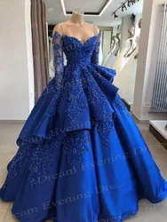 2025 Royal Blue A Line Women's Evening Dresses Appliques Off Shoulder Customized Prom Gowns Tiered Vestidos De Noche Elegantes