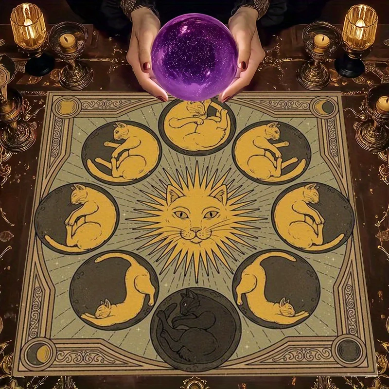 Mystic Cat Constellation Tarot Cloth Boho Witchy Astrology Decor Table Runner Spiritual Gift