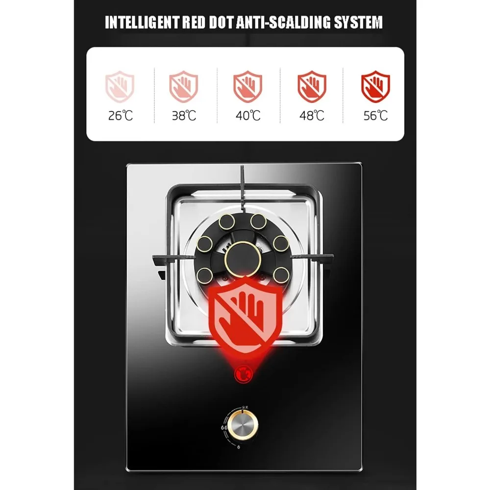 Burner Gas Cooker gas hob Built In Gas Cooktop 5.2KW Wok Cooker Hob Kitchen Burner With FFD, NG/LPG [Energy Class A](Black)