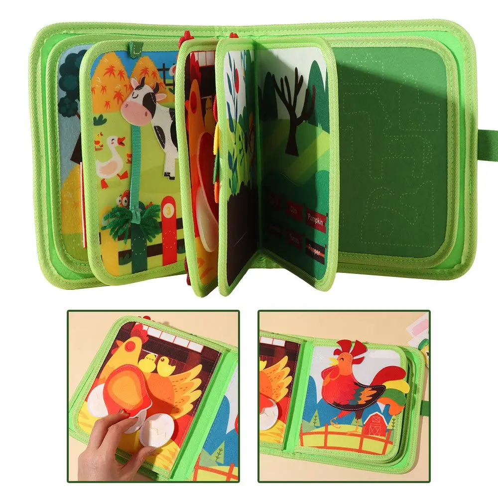 

Развивающая книга-бизиборд «Ферма» из химического волокна и фетра, 3D, тихая, стереоскопическая, милая, сенсорная, для детей