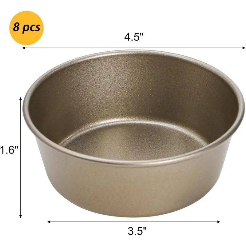 ABUN Carbon Steel 8-Pack Mini Pie Pans, 4-Inch Reusable Nonstick Small Round Muffin Cake Baking Tray Tin Hamburger Bun Mold,