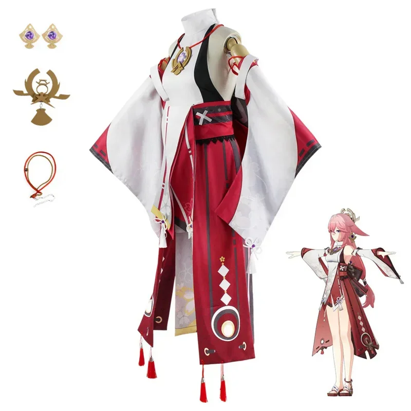 Yae Miko cosplay game costume Genshin impact Yae Miko cosplay guuji Yae dresses wig full suit women sexy clothes uniform set