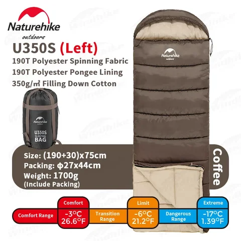 Naturehike квадратный спальный мешок из полого хлопка зелены