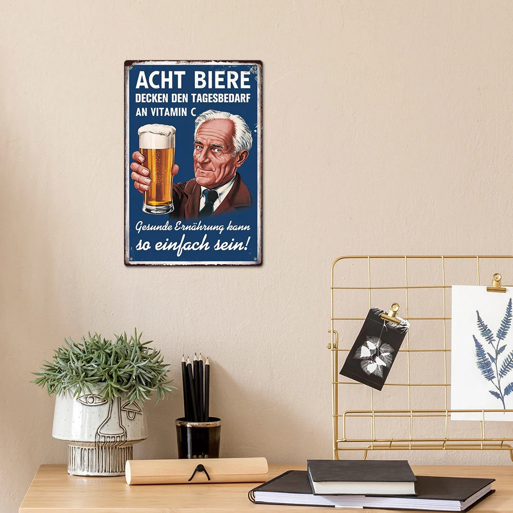 Putuo ديكور 1 قطعة علامة القصدير المعدنية الألمانية خمر ، 8Tach Biere Decken Den jourjesbedarf وفيتامين C ، ديكور الحائط لحانة البار ، هدية