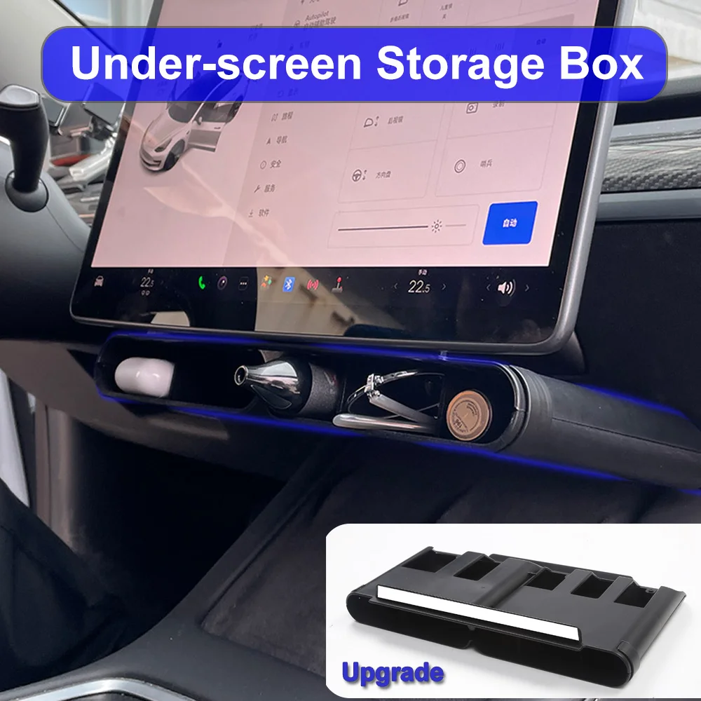 Under-screen Hidden Storage Box for Tesla Model 3 Model Y New Behind Central Control Panel Key Card Gadget Organizer Accessories