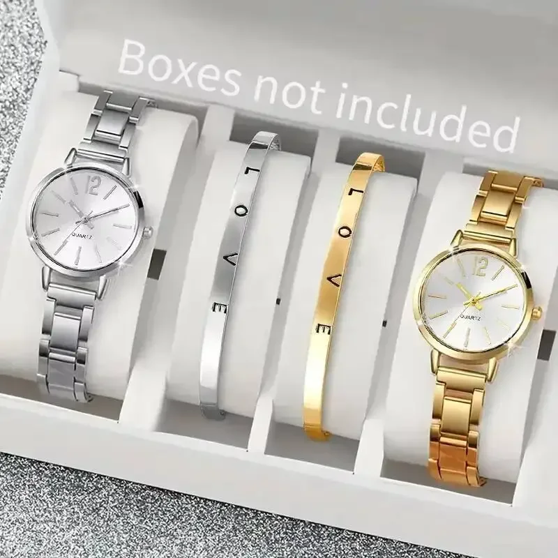 4PCS/Set Fashion Women Watches Elegant Ladies Analog Quartz Wristwatch Opening Cuff Bracelets Set Reloj Mujer（Without Box）