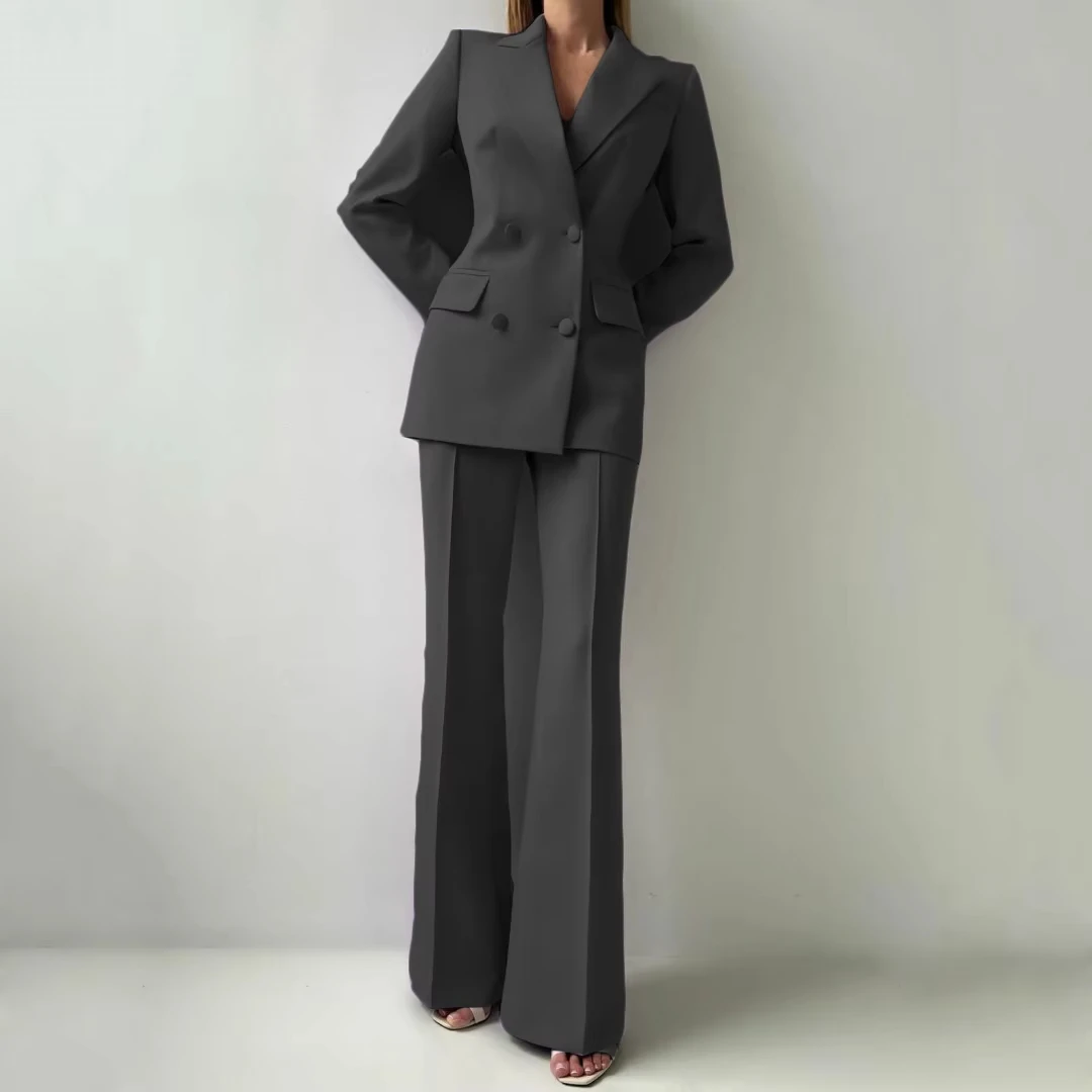 

Women Suit 2 Pieces Dark gray With Lapel Double Button For Wedding Banquet Party Business Office Commute Daily Blazer And Pants