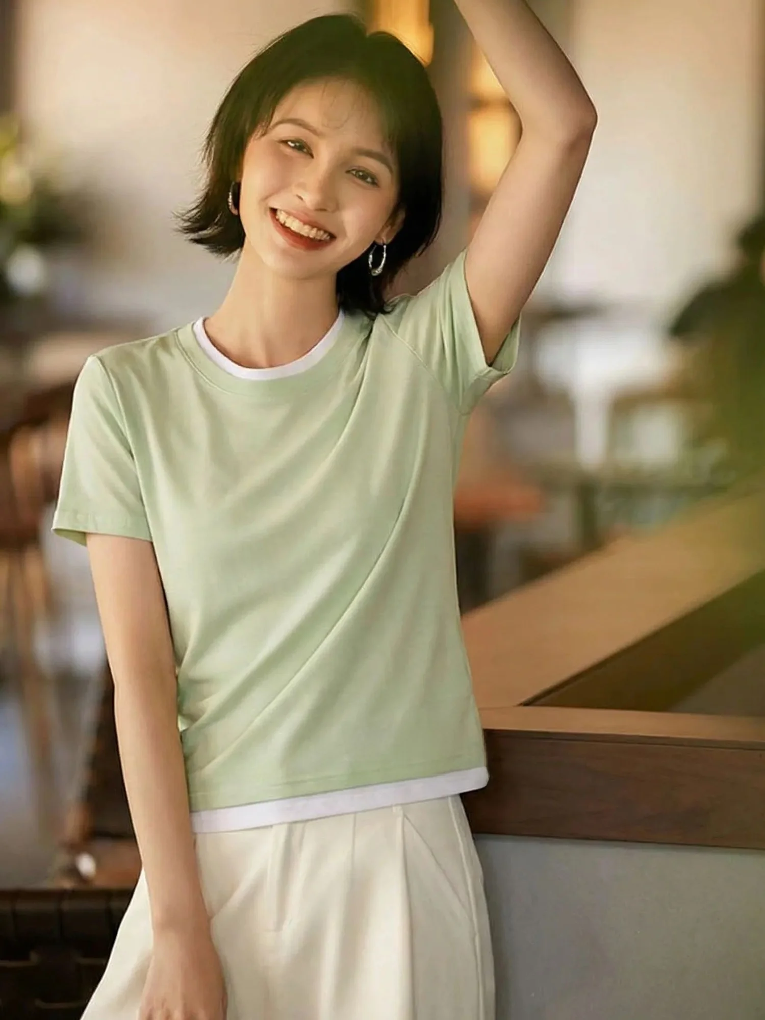 

Chivirin Summer New Loose Fit round Neck Short Sleeve T-Shirt Women's Pure Color Slimming Top Fashionable Simple Style Casual...