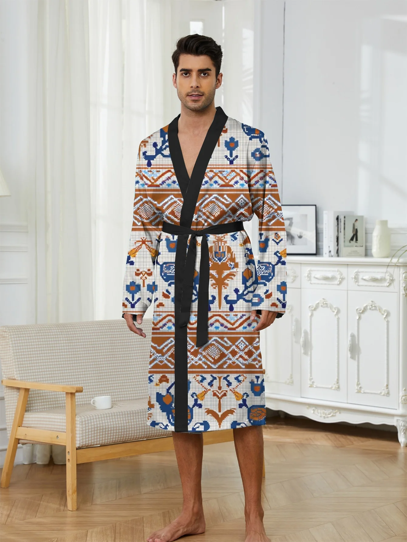 

1pc Men'S Robes 2026 Spring/Summer Bathrobe Men Robe Man Sleepwear 3D Printed Graphic Bathrobe Man Polyester Robes