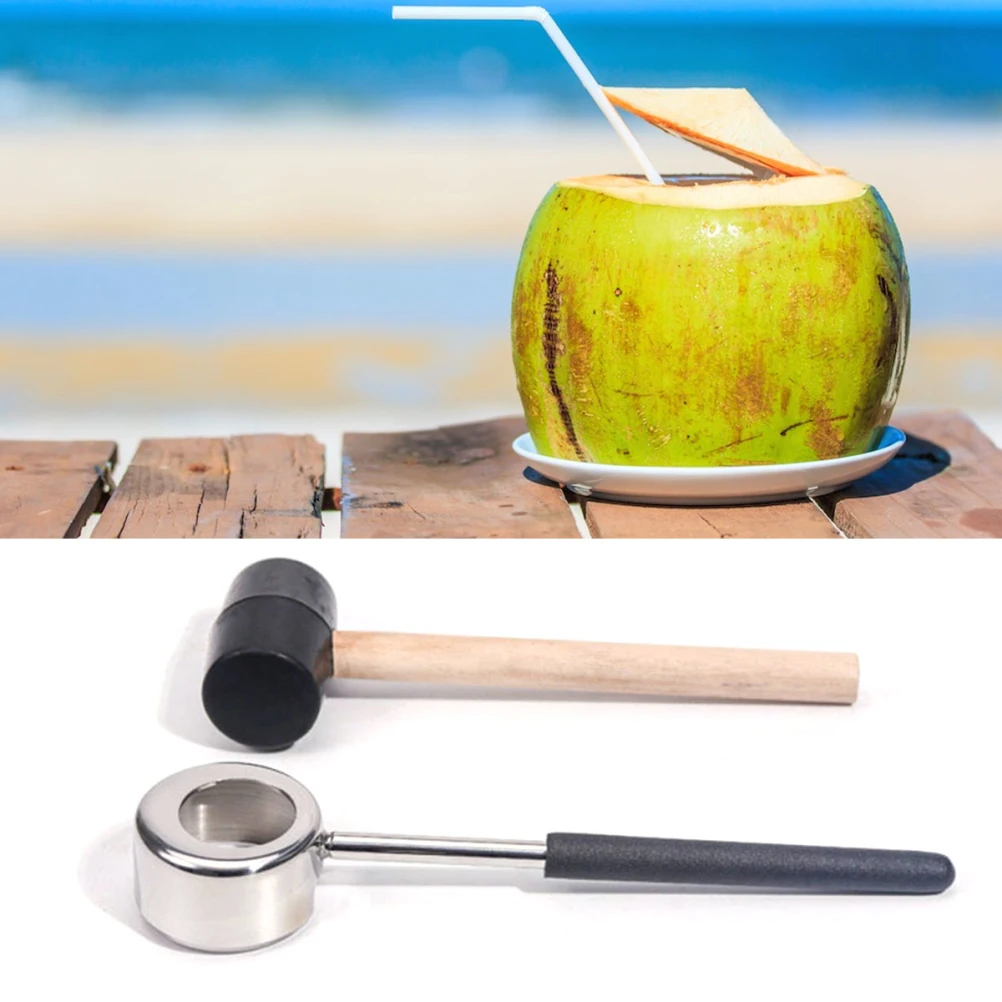 

Coconut Opening Tool Set Stainless Steel Safe Easy Opener Tools Extractor Hammer Mallet Square Can Bottle Opener Kitchen Bar