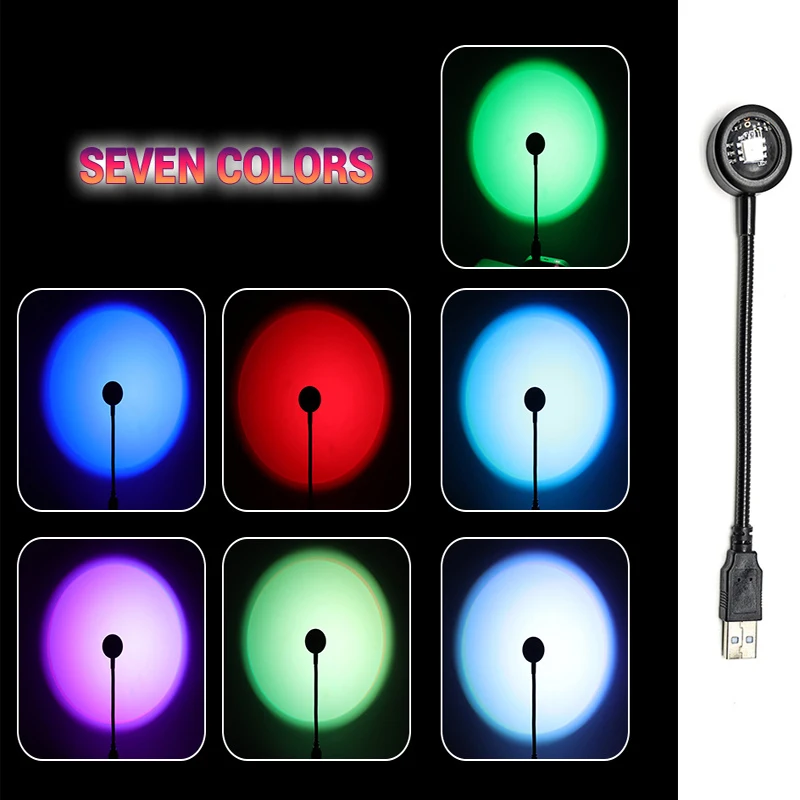 USB Sunset Projection Decoration Atmosphere Creative Rainbow Bedroom Colors Beauty Night Lamp Home Wall Mini LED For Bar Rgb