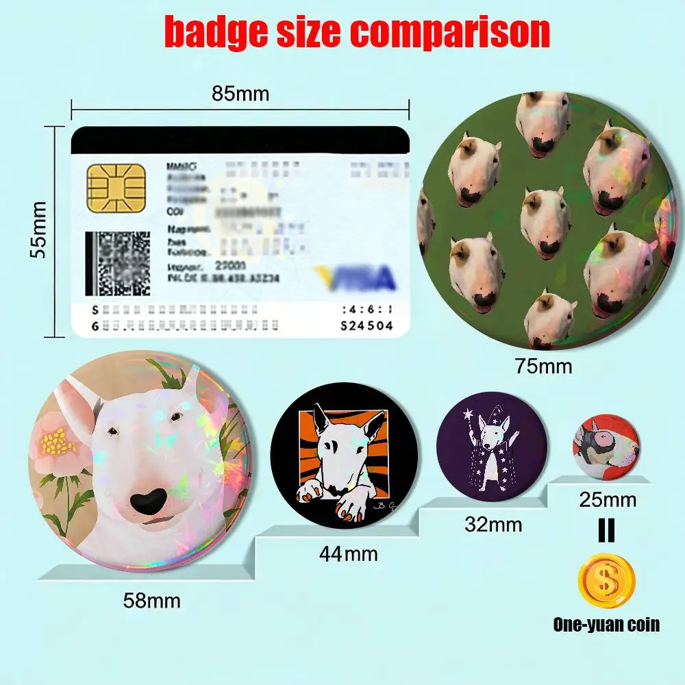 cute dog B-Bull Terrier Laser reflective round badges pins bag clothing decorations collectibles gifts for friends