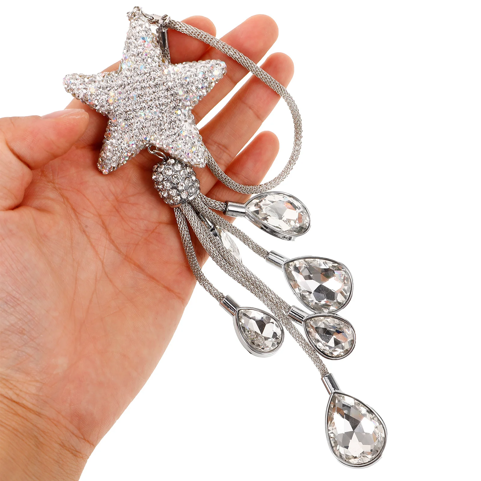 Star Shaped Car Hanging Accessories Rhinestone Bling Rearview Mirror Charm Luxury Car Interior Decoration Rearview Mirror Charms