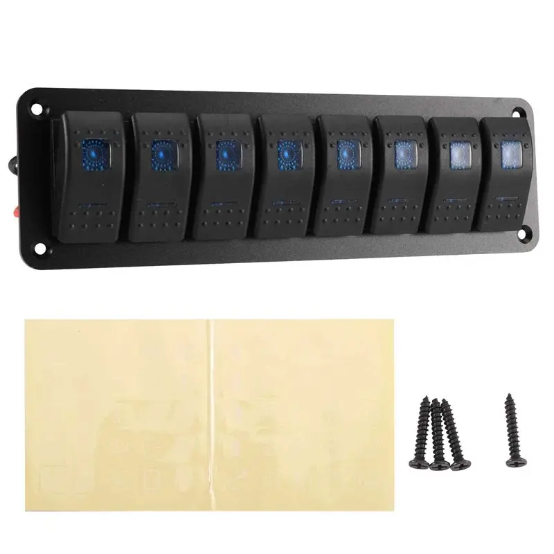 ABOK-8 Gang LED Marine Boat Rocker Switch Panel For Truck Boat Car Blue LED Control Dashboard Accessory Kit Auto Switches