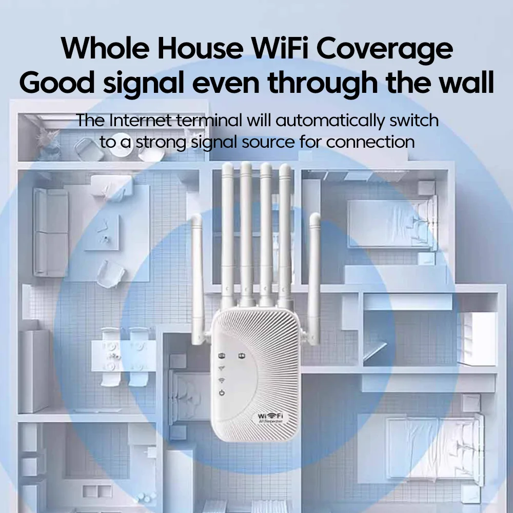 Elough Wireless signal Amplifier wifi booster 300M 6 Antenna repeater Network extender Cellular communication amplifier